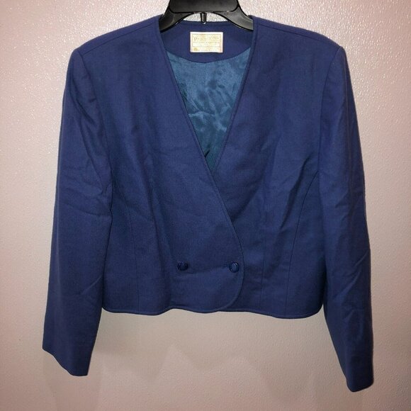 VTG Pendleton Womens 12 Blue Pure Virgin Wool Double Breasted Blazer Jacket USA - Picture 4 of 11
